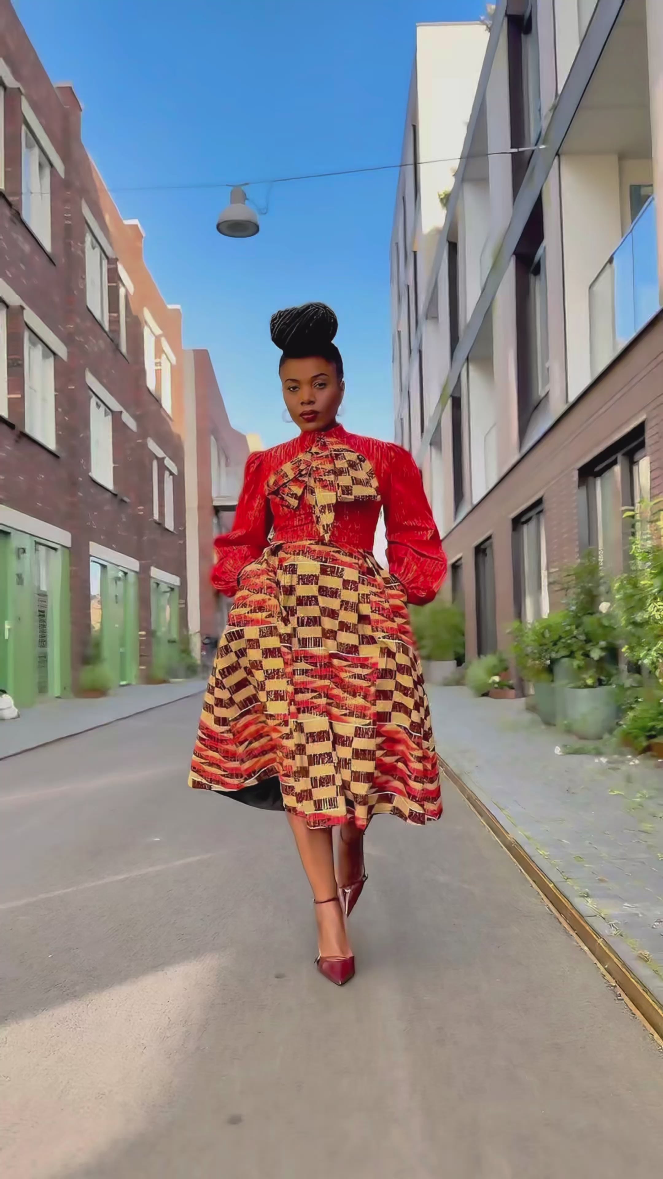 Aiyana Red and Gold Puffy Sleeve