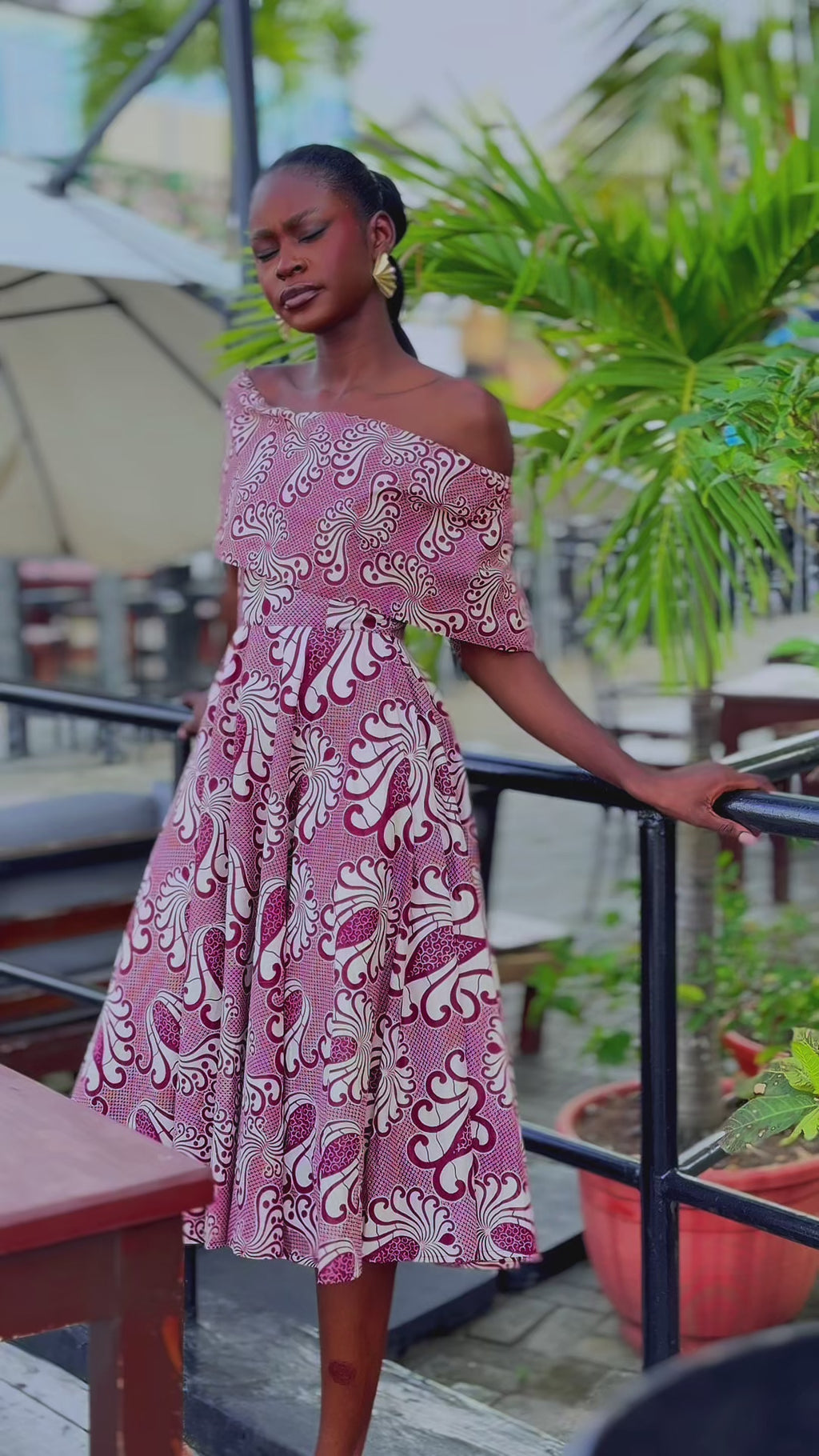 Oyin Burgundy and Beige Midi Dress
