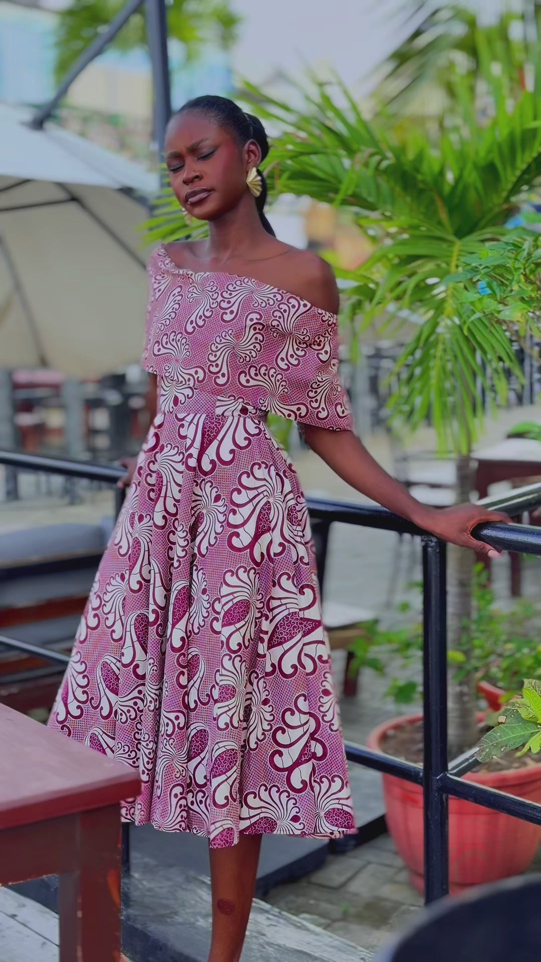 Oyin Burgundy and Beige Midi Dress