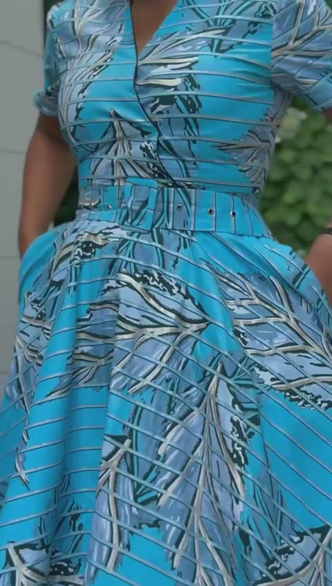 Azura Aqua and Ivory Gold Ankara Dress
