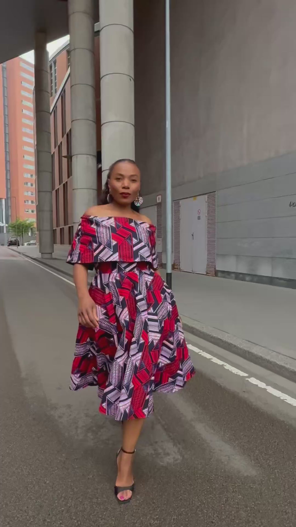 Oyin Red and Navy African Print Dress