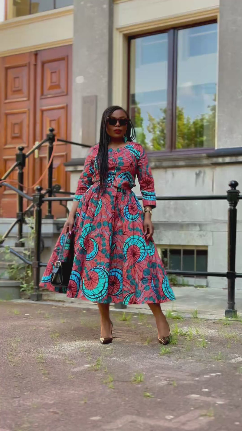 Yaya Coral African Print Dress