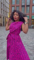 Rosalia Pink Swirl Ankara Hi-Low Midi Dress