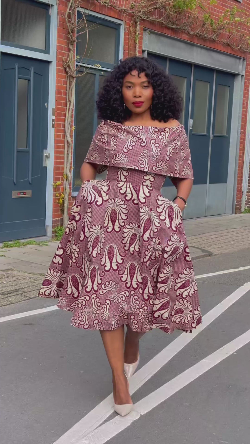 Oyin Burgundy and Beige Midi Dress