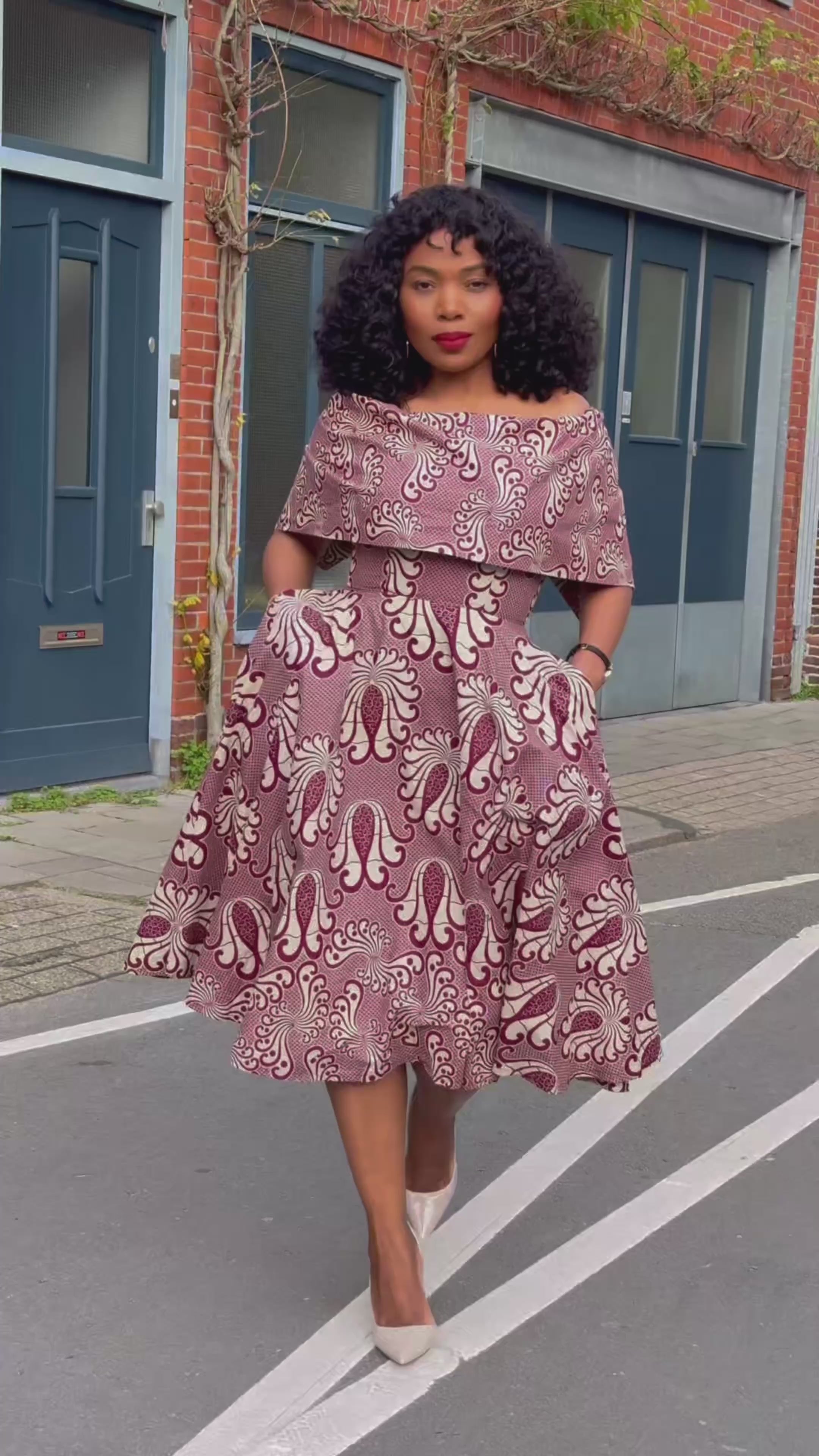 Oyin Burgundy and Beige Midi Dress