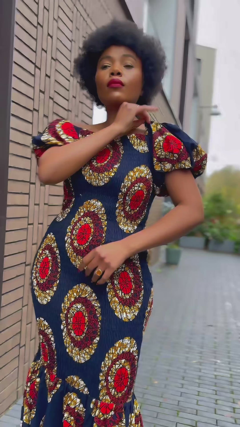 Nomfundo Navy Blue And Red Smocked Dress