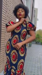 Nomfundo Navy Blue And Red Smocked Dress