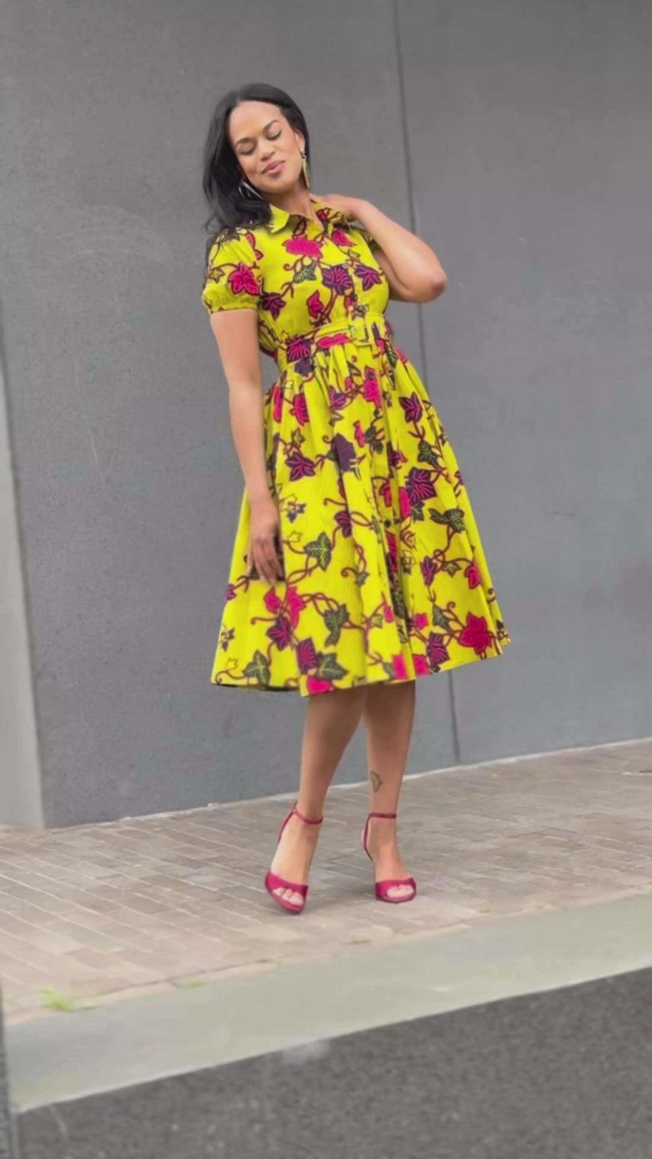 Thandiwe Golden Chartreuse Floral Midi Dress