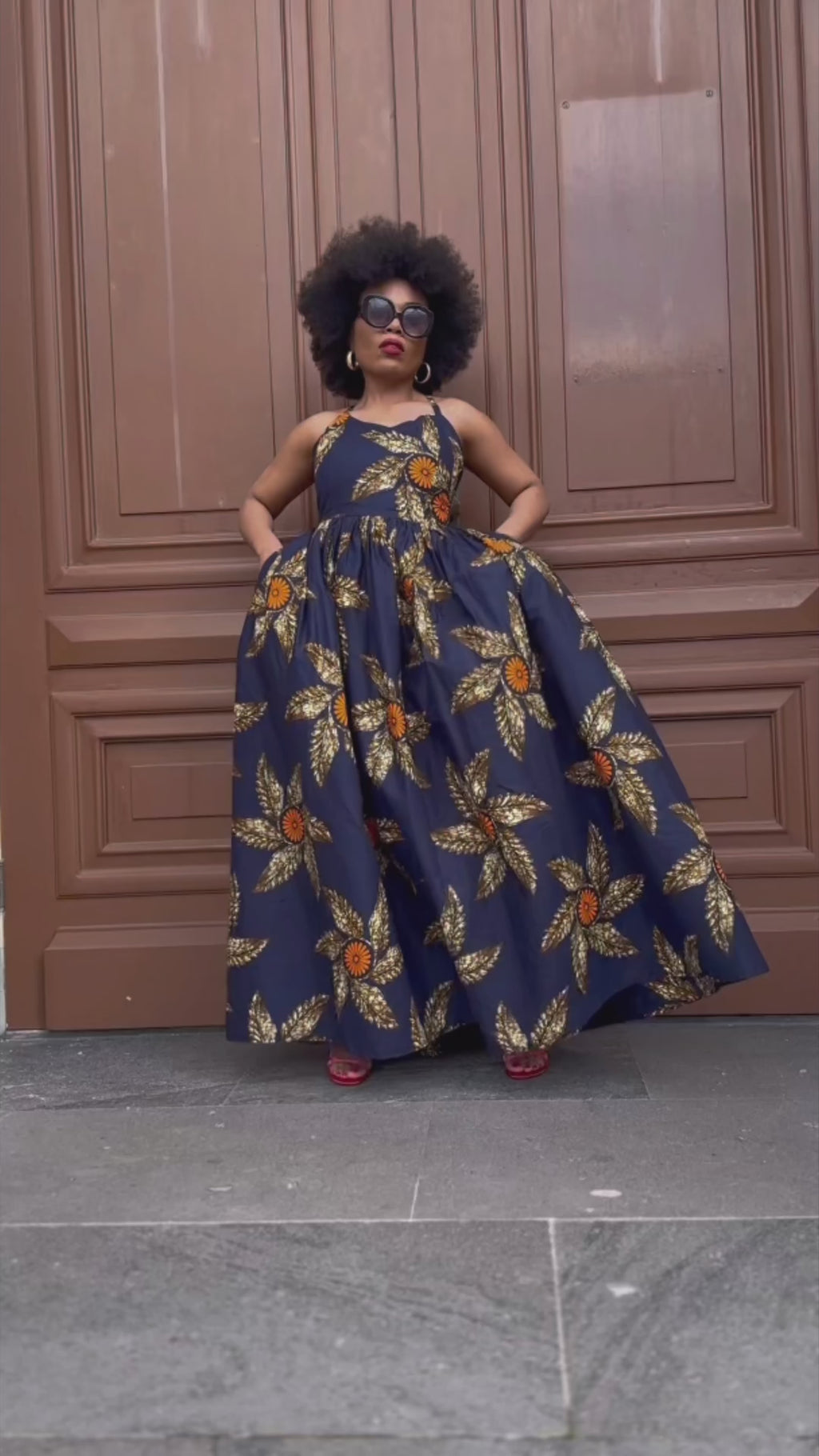 Palesa Navy Blue and Brown Dress