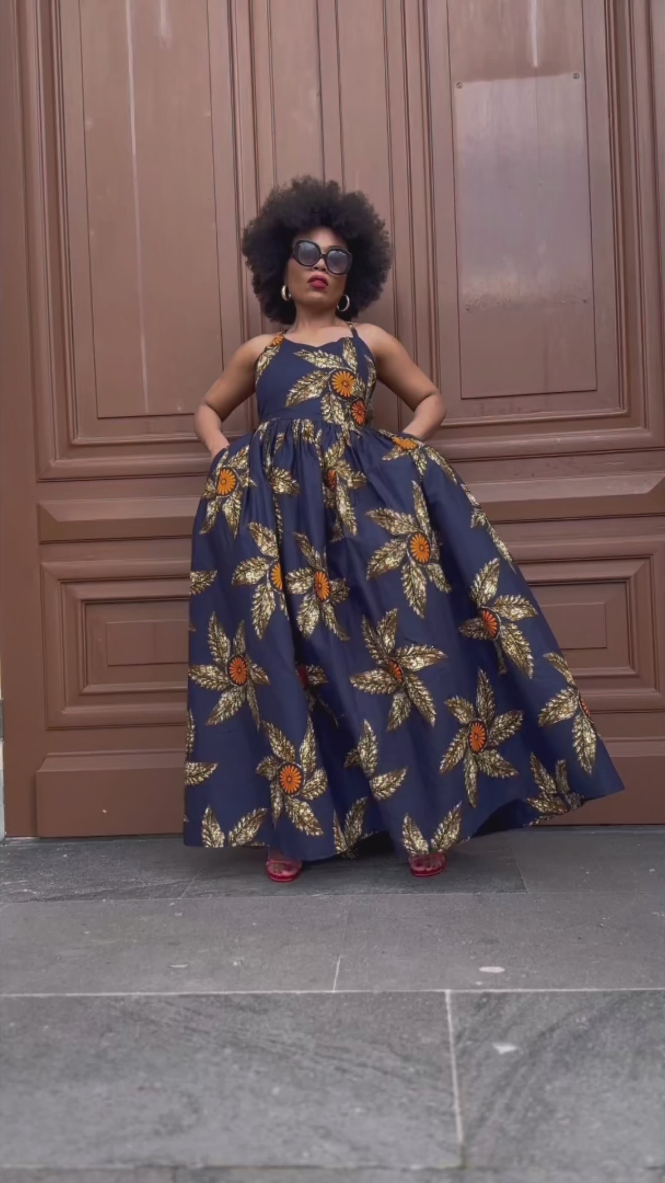 Palesa Navy Blue and Brown Dress