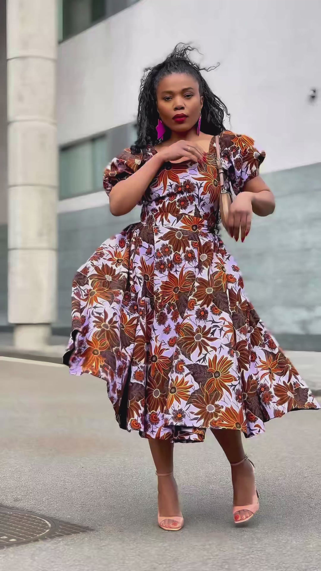 Ayanda Lilac and Brown Midi Dress