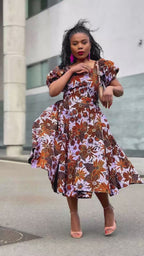 Ayanda Lilac and Brown Midi Dress