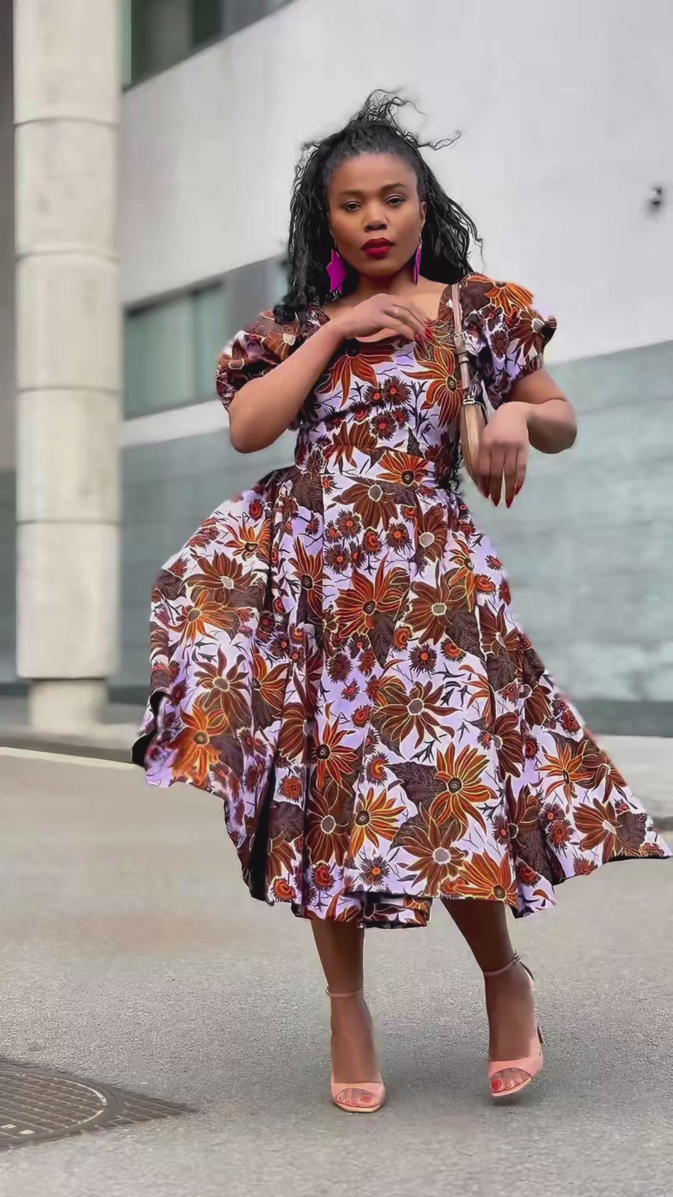 Ayanda Lilac and Brown Midi Dress