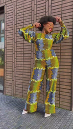 Olivia Lime And Blue Jumpsuit