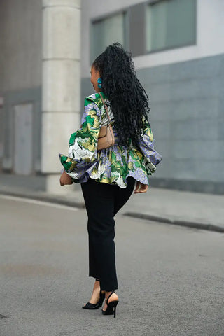 RHONDA GREEN AND GOLD PEPLUM TOP Shirts & Tops