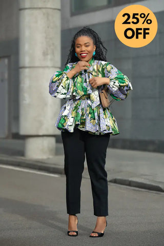 RHONDA GREEN AND GOLD PEPLUM TOP Shirts & Tops