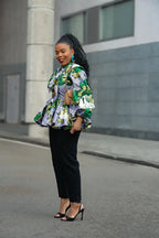 RHONDA GREEN AND GOLD PEPLUM TOP Shirts & Tops