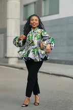 RHONDA GREEN AND GOLD PEPLUM TOP Shirts & Tops