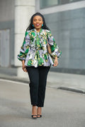 RHONDA GREEN AND GOLD PEPLUM TOP Shirts & Tops