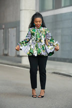 RHONDA GREEN AND GOLD PEPLUM TOP Shirts & Tops