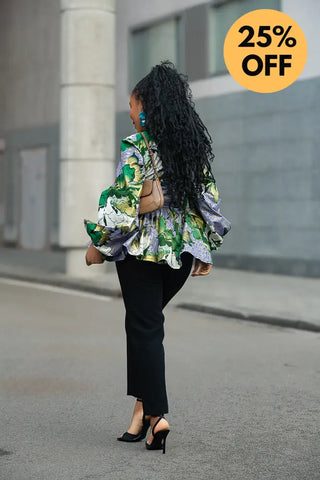 RHONDA GREEN AND GOLD PEPLUM TOP Shirts & Tops