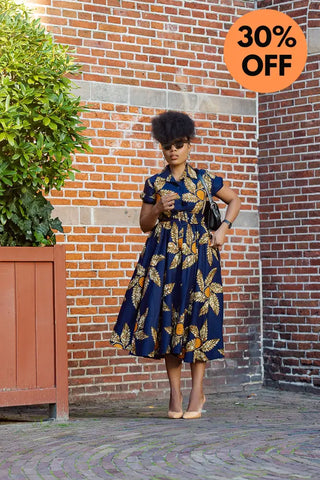 Thandiwe Navy Blue And Brown Midi Dress Dresses