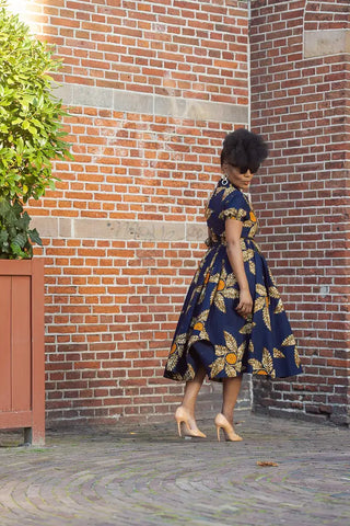 Thandiwe Navy Blue And Brown Midi Dress Dresses