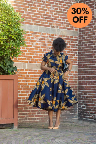 Thandiwe Navy Blue And Brown Midi Dress Dresses