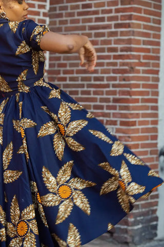 Thandiwe Navy Blue And Brown Midi Dress Dresses