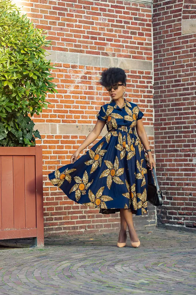 Thandiwe Navy Blue Ankara Dress African Print Style 3XL Thandiwe Navy Blue Ankara Dress African Print Style 3XL