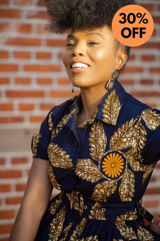 Thandiwe Navy Blue And Brown Midi Dress Dresses