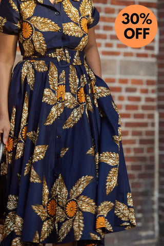 Thandiwe Navy Blue And Brown Midi Dress Dresses