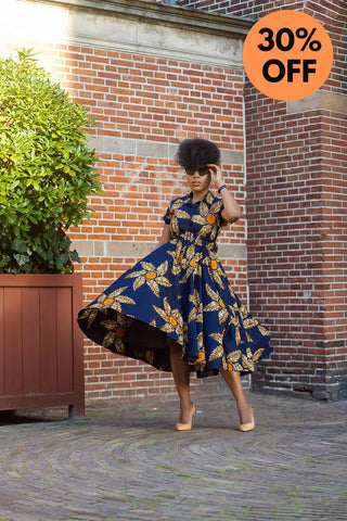 Thandiwe Navy Blue And Brown Midi Dress Dresses