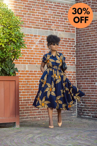 Thandiwe Navy Blue And Brown Midi Dress Dresses