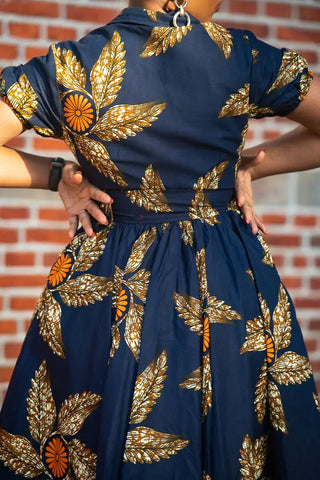Thandiwe Navy Blue And Brown Midi Dress Dresses