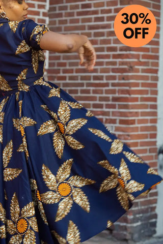 Thandiwe Navy Blue And Brown Midi Dress Dresses