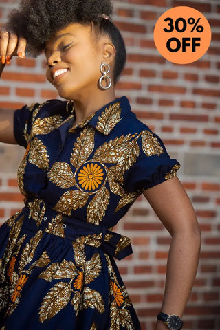 Thandiwe Navy Blue And Brown Midi Dress Dresses