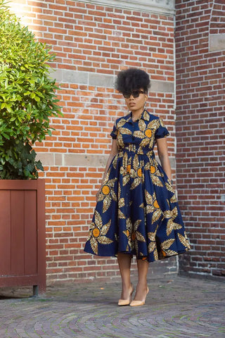 Thandiwe Navy Blue And Brown Midi Dress Dresses