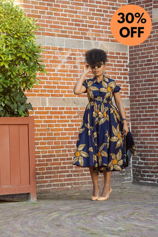 Thandiwe Navy Blue And Brown Midi Dress Dresses