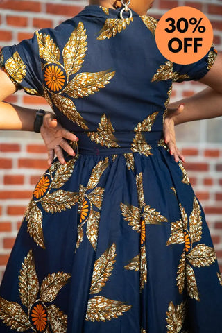 Thandiwe Navy Blue And Brown Midi Dress Dresses