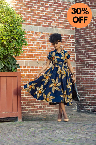 Thandiwe Navy Blue And Brown Midi Dress Dresses