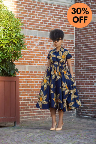Thandiwe Navy Blue And Brown Midi Dress Dresses