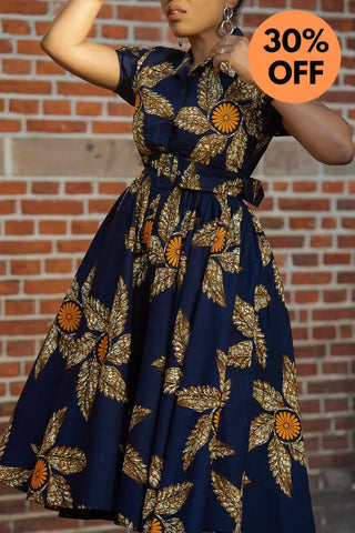 Thandiwe Navy Blue And Brown Midi Dress Dresses