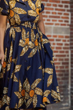 Thandiwe Navy Blue And Brown Midi Dress Dresses