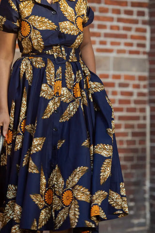 Thandiwe Navy Blue And Brown Midi Dress Dresses