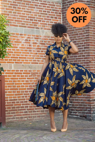 Thandiwe Navy Blue And Brown Midi Dress Dresses