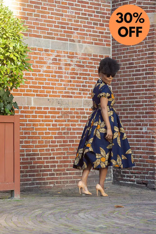 Thandiwe Navy Blue And Brown Midi Dress Dresses