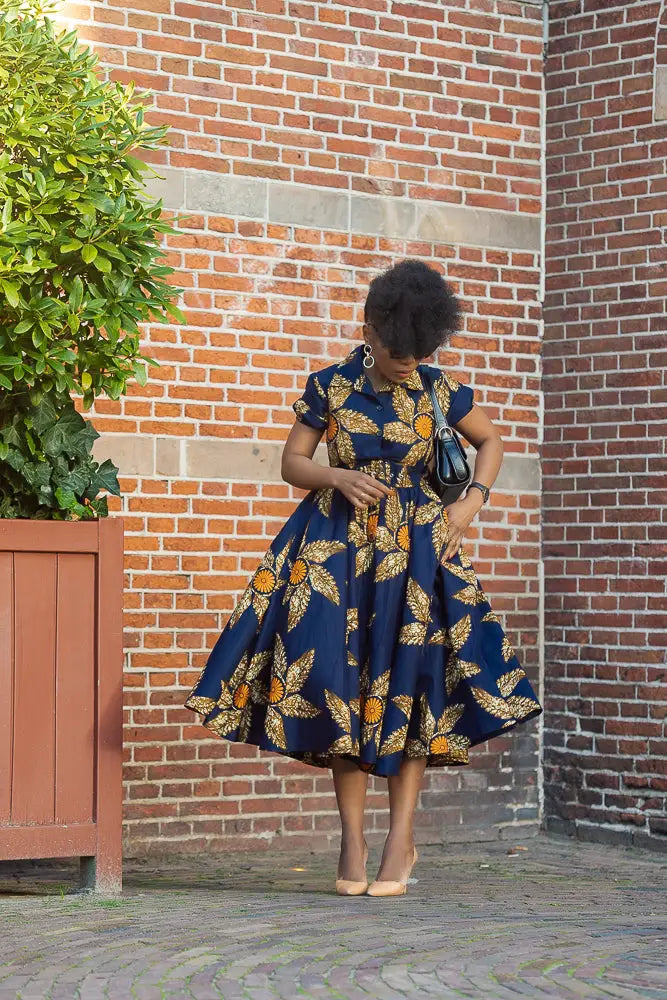 blue brown dress and Floral - Floral Dress - Smocked Midi Dress Brown and blue floral midi with smocked bodice Brown and Blue Dress