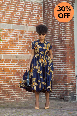 Thandiwe Navy Blue And Brown Midi Dress Dresses