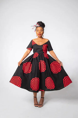 Theresa Red And Black Dress Clothing